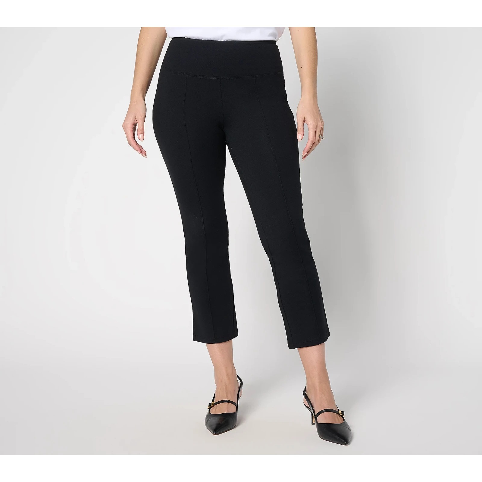 Women With Control Regular 86/14 Straight Lep Crop Empower Pant Black, M {#508-T